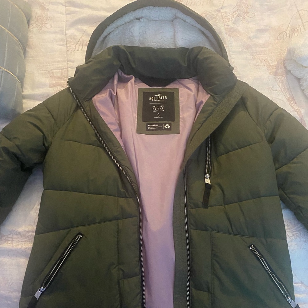 Purple and Green Hollister Puffer Jacket .